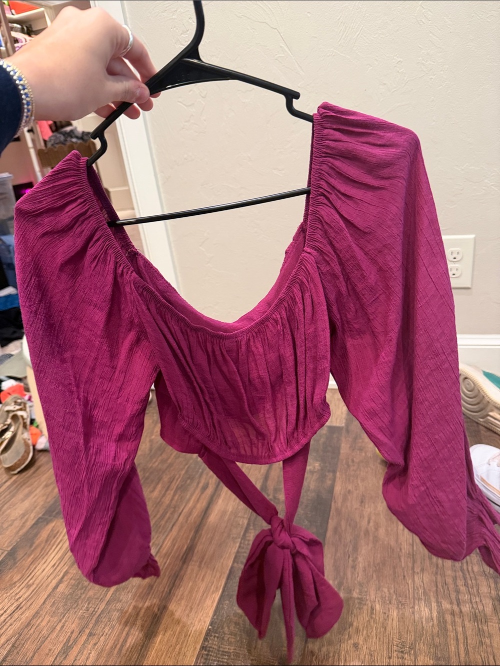 Women's Tie-Back Off-Shoulder Top in Berry